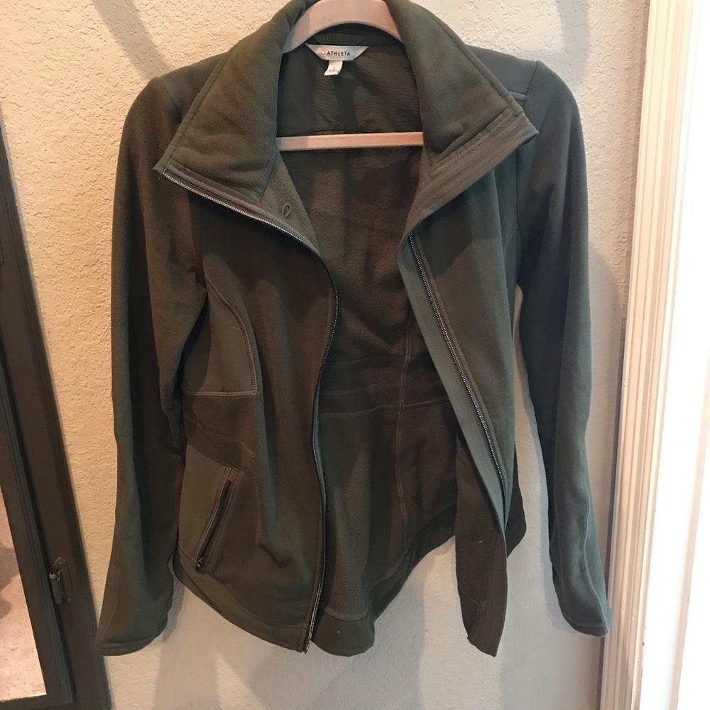 Athleta fleece jacket. Olive green. size small.